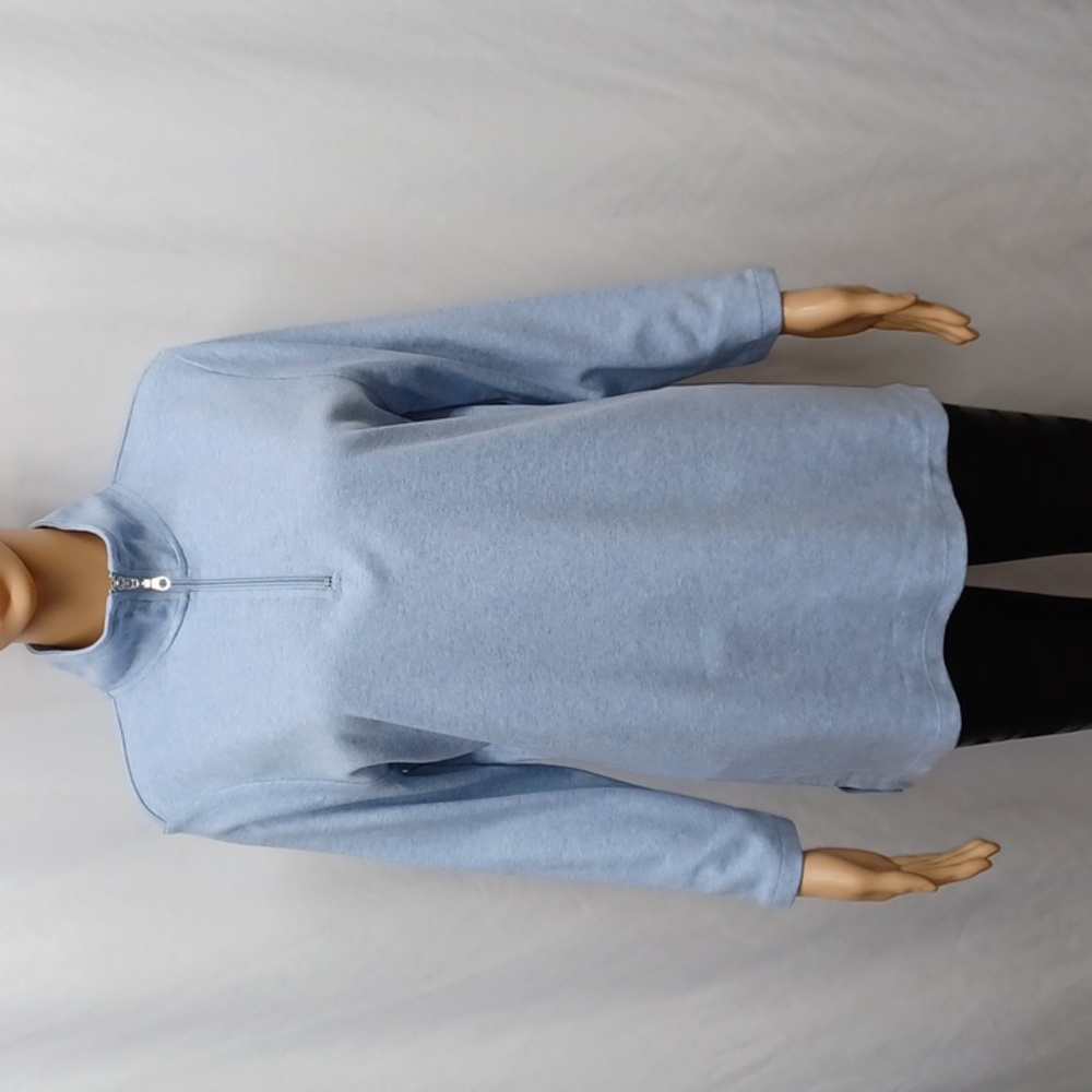 Karen Scott Cotton Zip-Neck Top, Light Blue Heather - Picture 2 of 10